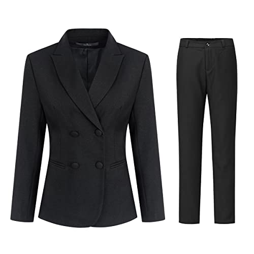 YYNUDA Women's Business Suit Set Double Breasted 2 Piece Office Work Blazer Pantsuit
