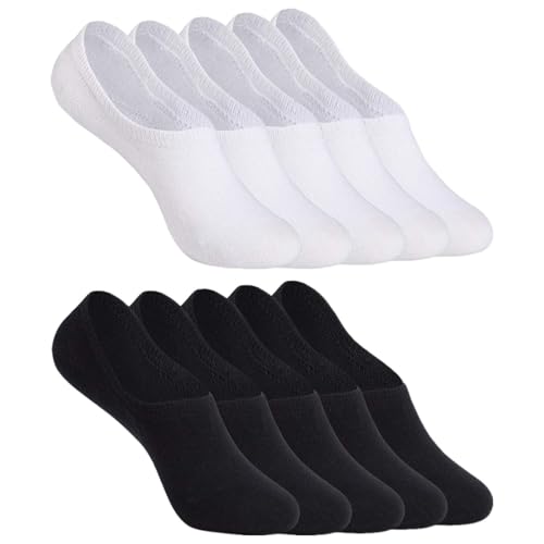 YOUCHAN 10 Paires Chaussettes Invisible Hommes Femmes Basses et Courtes en Coton Socquettes pour Mocassins Souliers Loafers Noir Blanc 39-42