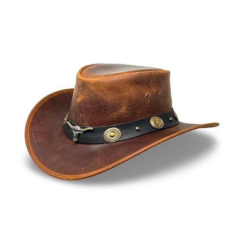 Albsales Lederhut Western Cowboy Outdoor Hut Reiten Wandern & Abenteuer Canyon Brown (DE/NL/SE/PL Alphanumerisch XL)