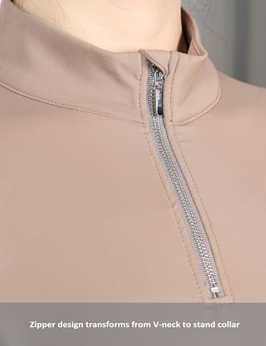 Harrison Howard Haut de cycliste à manches longues et col montant respirant, confortable, extensible avec détails brodés, haut flatteur pour compétition spectacles, beige, Small – vue 4