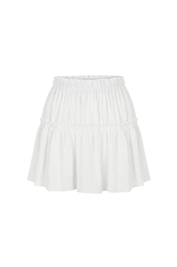 pinkhub White Cotton Tiered Mini Skirt, Elastic Waist, Flared Design-picture-37
