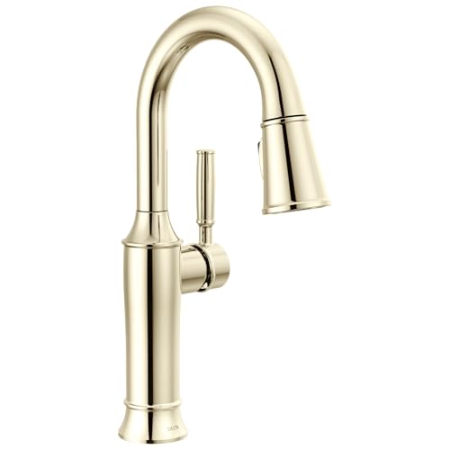 Delta Faucet Renaldi Bar Faucet Polished Nickel, Bar Sink Faucet Single Hole Polished Nickel, Wet Bar Faucets, Prep Sink Faucet, Faucet for Bar Sink, Lumicoat Polished Nickel 9984-PN-PR-DST