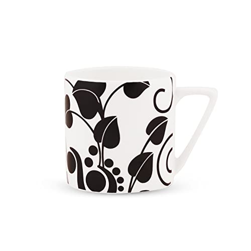 Image of Dandy Lines Puja Black and White Leaf Coffee Mugs, Eco-Ceramic, Pack of 6, Microwave & Dishwasher Safe, Great for Home Use & Gifting