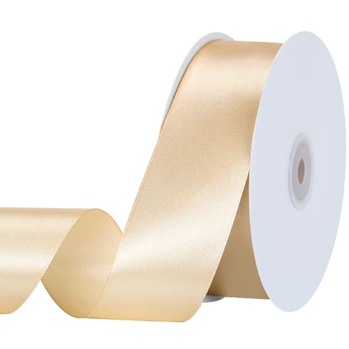 Champagne Gold Ribbon 1 1/2 Inch 60 Yards Wide Christmas Satin Ribbons Gold Bows for Gift Wrapping Flower Bouquet Birthday Christmas Decorations