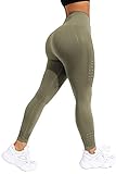 CROSS1946 Women's Seamless Yoga Legging High Waist Workout Compression Fitness Pants Slimming Gym Active Tight #7 Eyelet Energy- Army Green,M