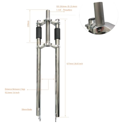 CDHPOWER Bicycle Fork 26\" Triple Tree 1-1/8\" Threadless Non Suspension Fork w/Double Shoulder fit 26x3.5 Fat tire (Fork only) - Thumbnail 2