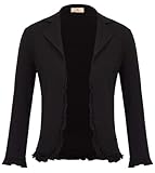 GRACE KARIN Women 3/4 Sleeve Cropped Blazer Lightweight Open Front Cotton Cardigan Jacket for Business Casual Work Black M