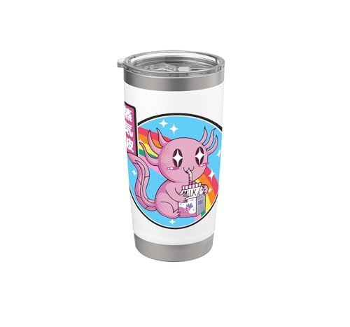 Axolotl Strawberry Milk Kawaii Retro Rainbow Anime Vaso térmico de acero inoxidable de doble pared