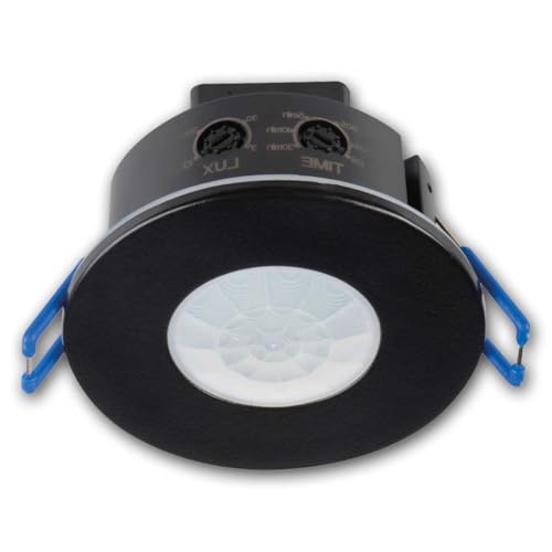 Decken-Einbau-Bewegungsmelder 360°, schwarz, Erfassungsbereich 8m, Schaltzeit und Dämmerungsschwelle einstellbar, IP65