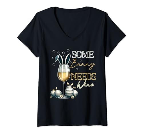 Mujer Divertidas copas de vino para beber el día de Pascua, hombres y mujeres Camiseta Cuello V