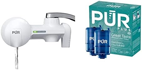 PUR Plus Faucet Mount Water Filtration System, White & Plus Mineral Core Faucet Mount Water Filter Replacement (2 Pack) – Compatible with All PUR Faucet Filtration Systems