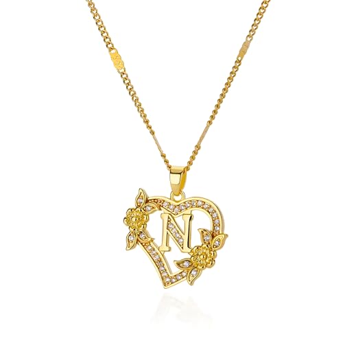 Colliers de fleurs de zircon pour femmes LXGGUC avec pendentif cœur de cou et chaîne de lettres
