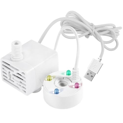 Dorccsi Minimáquina de Niebla, generador de Niebla con Bomba de Agua USB de 5 V, 4 Luces LED y Ventosa, nebulizador Ajustable para Fuentes de Interior o Exterior, Ideal para Fuentes de Agua.
