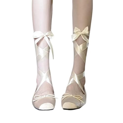 Women's Satin Ballet Flats Closed Square Toe Ankle Strap Bow Crisscross Lace Up Dress Party Wedding Ballerina Flats