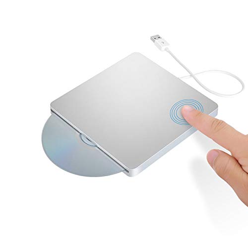 [Updated Version] Xglysmyc USB External CD DVD Drive Burner Portable Ultra-Thin Slot-in CD/DVD+/-RW Player Writer Rewriter SuperDrive Support MacBook Pro/Air iMac Laptop Desktop Win XP/7/8/10-Silver