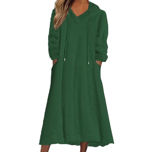 Strickkleid Große Größen Damen Fleece-Sweatshirt-Kleid, Winterkleid, weißes Kleid, Midi-Kleid, weiß, 3/4-Ärmel, Reine Farbe, Tasche, Winter,...