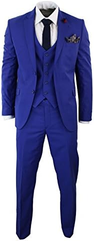 Mens 3 Piece Suit Royal Blue Tailored Fit Smart Formal Groomsmen Best Man Prom