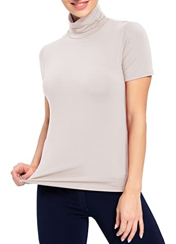 Image of AUHEGN Women's Mock Turtleneck Top Short Sleeve Lightweight Active T-Shirt (S-XXL)