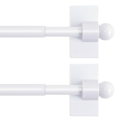 H.VERSAILTEX 2 PACK Magnetic Curtain Rods for Metal Doors, 16 to 28 Inch, 1/2 Inch Diameter, Multi-Use Adjustable Appliances for French Doors Magnetic Cafe Curtain Rod(White)