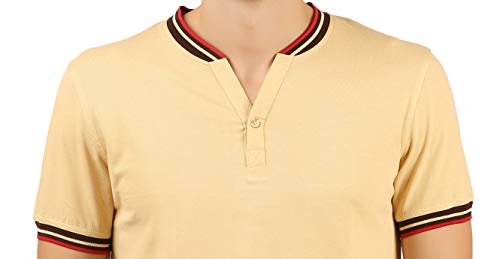 Image of Zebu Men's Half Sleeve Cotton Henley Neck Tshirt with bio wash (Pack of 1). Beige