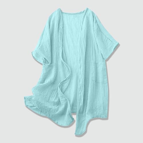 Womens Linen Cardigans Lightweight Cover Up Fall Casual Loose Half Sleeve Cotton Tops Beach Coverups with Pockets2