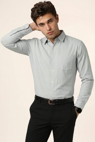 Image of Peter England Men's Classic Solid Full Sleeve Slim Fit Shirt | Wonder Fabric | Cotton Rich | Pin Point Oxford