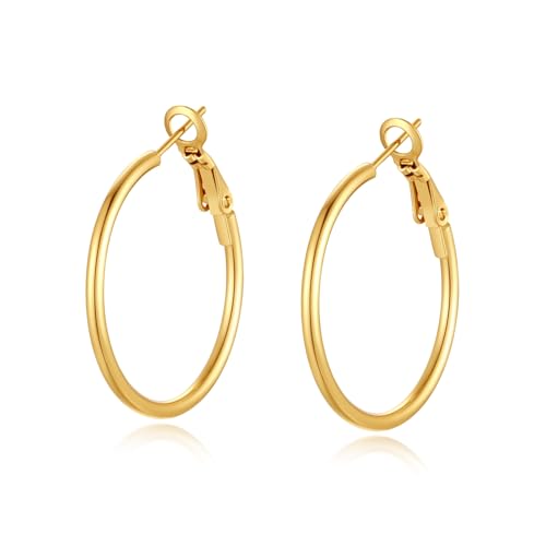 Image of 4 Pairs Silver Gold Hoop Earrings for Women | 14K Gold Plated Hoop Earrings Set Hypoallergenic Earring Lightweight Dangle Earrings Set