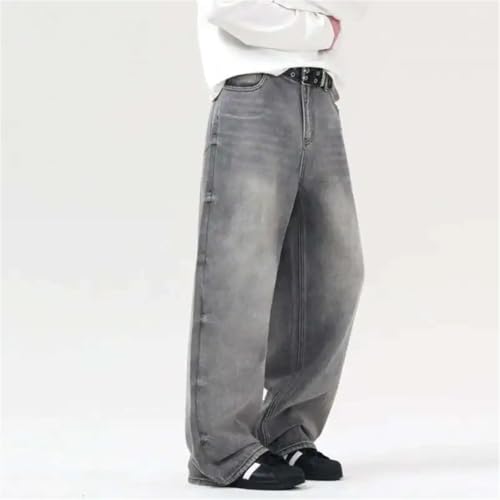 Men's Jeans American Style Solid Color Loose Cleanfit Straight Wide Leg Denim Trousers4