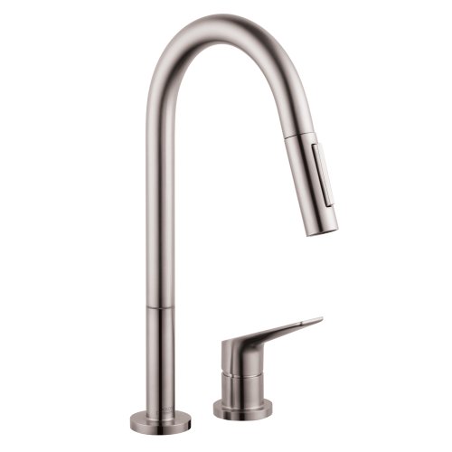 Axor Citterio M Luxury 1-Handle 16-Inch Tall Stainless Steel Kitchen Faucet With Pull Down Sprayer With Quickclean Magnetic Docking Spray Head In Steel Optic, 34822801 #TOP8