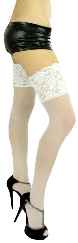 Image of ToBeInStyle Women's Wide Floral Lace Fishnet Thigh Hi Stockings