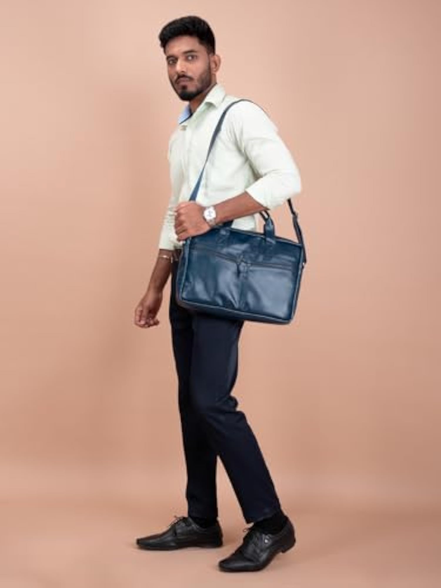 Men's PU Leather Messenger Bag for 14 Inch Laptop