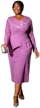 AOMEI Womens Stylish Pencil Bodycon Midi Dress Beaded V Neck Long Sleeve High Waist Formal Event Dresses