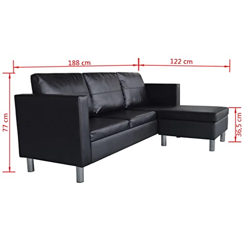 Willood L-förmiges Sofa 3-Sitzer Kunstleder Ecksofa 3er Loungesofa Eckcouch Couch Wohnlandschaft Schwarz – Bild 4