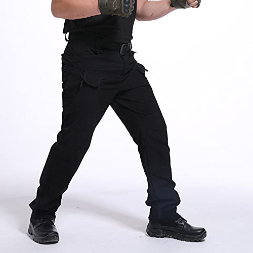 Lcepcy Mens Tactical Pants Relaxed Fit Stretch Water Resistant Pants Combat Army Cargo Work Pants With Zipper Pockets Black 3X-Large #TOP4