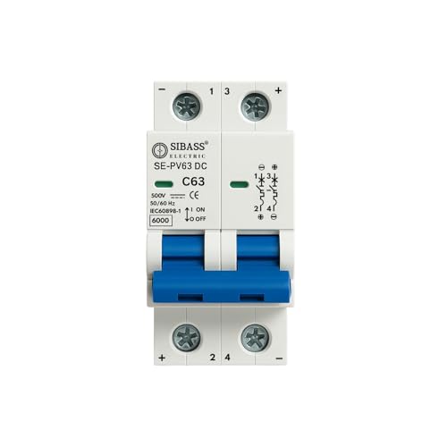 Image of Solar DC MCB 2 Pole Miniature Circuit Breaker - PV Disconnect Breaker /DC Circuit Breaker for Solar Panels, PV Inverters, Solar Breaker Box & Solar Disconnect Switch Applications (63A 500V)