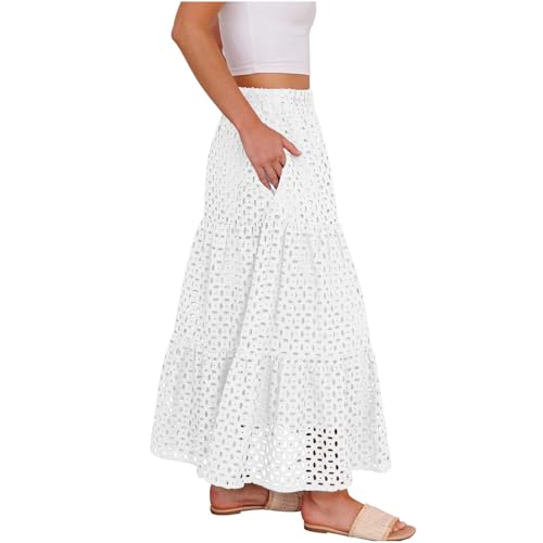 Womens Summer Casual Eyelet Bohemian Maxi Skirt with Pockets Beach Vacation Long Skirt with Mini Underneath4