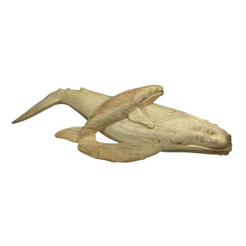 Estatua decorativa de madera tallada gloriosa ballena jorobada 20 in