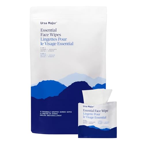 Ursa Major Essential Face Wipes | Natural, Biodegradable, Cruelty-Free | Cleanse, Exfoliate, Soothe and Hydrate | 40 count