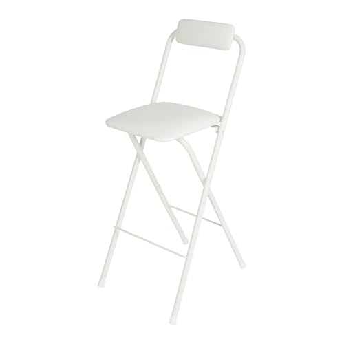 LOYALHEARTDY 1 Pcs Folding Stool, 27.5 in Folding Counter Height Bar Stool with Backrest Cushioned Padded Folding Stool Portable Bar Stool for Camping Kitchen Home Office (White, 27.5 in)