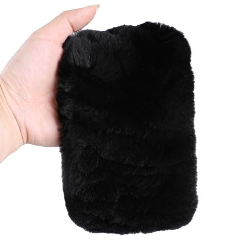 Rex Rabbit Fur Knitted Headband - Winter Fashion Ear Warmers Neck Warmer Snood Scarf (Black, One Size)