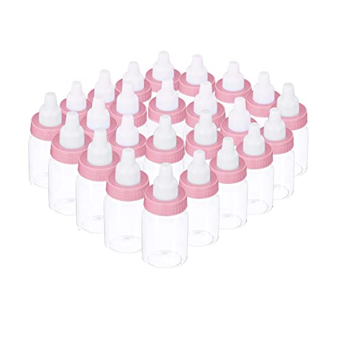 Holdfiturn 24PCS Candy Bottles Baby Gift Box Fillable Gift Bottles Feeder Style for Newborn Birthday Party Decoration (Pink)