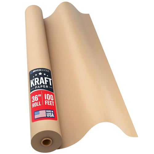 Bryco Goods Large Brown Kraft Paper Roll - 36" x 1200" (100 ft) - - Ideal for Gift Wrapping, Packing, Moving, Postal, Shipping, Parcel, Wall Art, Crafts, Bulletin Boards, Floor Cover, Table Runner