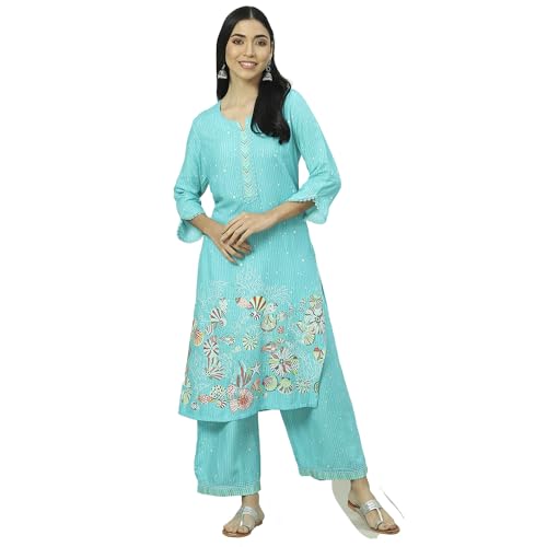 Image of Rangriti Sea Green Liva Palazzo for Women