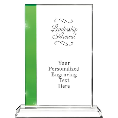 Leadership Award Custom Crystal Trophy, 7" Emerald Recognition Employee Corporate Awards