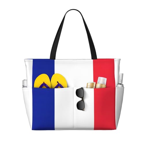 Sac fourre-tout de plage d'été imperméable et grand cabas de voyage drapeau français chic