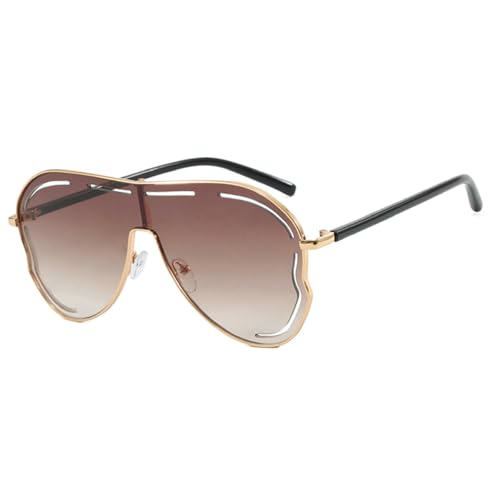 Oversized One-piece Lens Fashion Sunglasses for Women, Metal Hollow Out, UV Protection