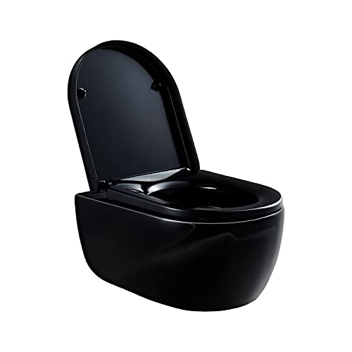 WC suspendu à fond creux sans bride NANO NT2039 - noir - abattant Softclose inclus, Abattant siège WC:Extra plat