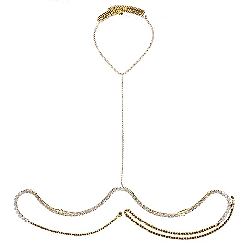 Rhinestone Chest Chain Body Chain Crystal Bikini Bra Chain Summer Beach Nightclub for Women (Gold)
