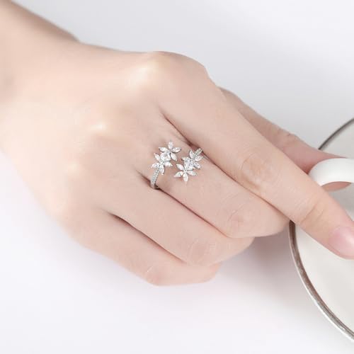 D-color VVS1 Clarity Moissanite Open Ring for Wedding/Engagement, 14K Gold Flower Adjustable Ring, Ideal Birthday Gift for Her3