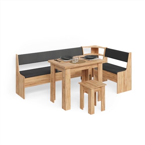 Livinity Conjunto con Banco esquinero Tiberio, Roble Dorado, 210 x 120 cm con Mesa